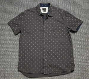 Quiksilver Men's Large Dark Brown Button Up Shirt Shark Jaws All Over Print - Picture 1 of 15