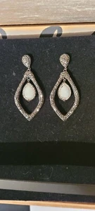 JKNY White Agate and Black Spinel Diamond Shape Door Knock Drop Earrings - Picture 1 of 2