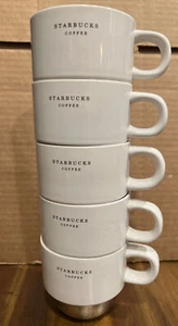 Starbucks White Ceramic SS Bottom Espresso Coffee Mug Tea Cup 8 oz Stack Of 5 - Picture 1 of 10