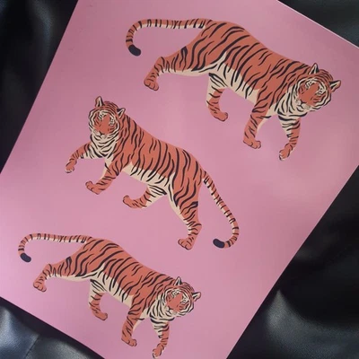 Retro Tiger Art Print Glossy 8.5x11 Cartoon Animal Pink Background Unframed - Image 1 of 4