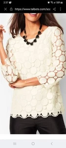 Talbots Jakobsmuschelbesatz Spitze Top Bluse L creme Pullover transparente Ärmel Party Klassiker - Bild 1 von 10