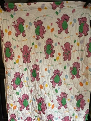 Manta acolchada vintage Barney púrpura dinosaurio Bibb Co - 53"x40" Foto 1 de 4
