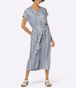 Damen Sommerkleid V-Ausschnitt Ärmellos Wadenlang blau weiss Gr. 40 NEU - Bild 1 von 3