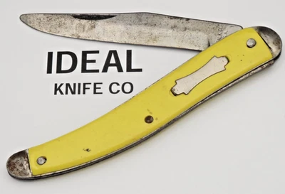 Cuchillo de palillo de dientes grande vintage IDEAL KNIFE CO - Hecho en EE. UU. - Asas amarillas Foto 1 de 4