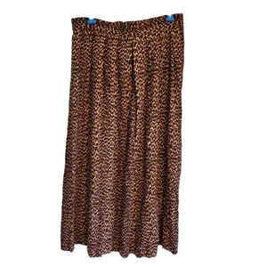 Vintage 90s Cheetah Pattern Pleated A Line Midi Skirt Tan Black Women's Size 14 - Picture 1 of 9