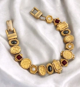 Vtg Signed CAROLEE Victorian Revival Rhinestones Goldtone Roman Slider Bracelet  - Picture 1 of 14