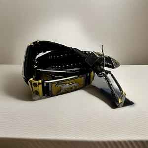 Vintage Donna Katz Gürtel schwarz Leder Panther silber gold 1" Damen Medium - Bild 1 von 11