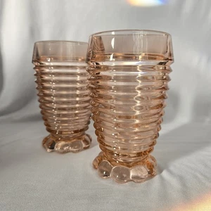 (2) Vasos acanalados rosa Anchor Hocking "MANHATTAN", 5-1/4", ¡USADOS EN EXCELENTE ESTADO! - Imagen 1 de 4