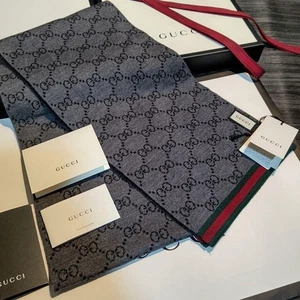 GUCCI Herren Schal schwarz & grau 23 cm x 180 cm 100% Wolle Made in Italy mit Karton JP - Bild 1 von 10