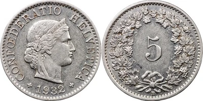 Switzerland Coin 5 rappen. 1932 (S.1212b / KM#26b aUnc/Unc) - Image 1 of 3