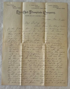 Vintage 1895 Live Oak Phosphate Letterhead William Tudor Correspondence W/ Wife - Picture 1 of 2