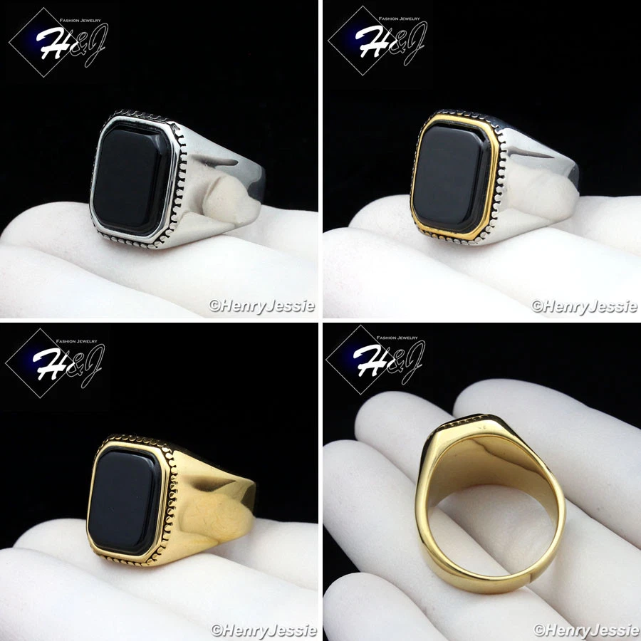 MEN's Stainless Steel Gold/Silver/Black Plated Rectangle Onyx Ring Size 8-13*116 - Image 1 of 1