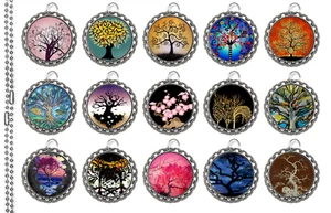 15 Trees of Life Flat Silver Bottle Cap Necklaces Set 1 - Picture 1 of 1