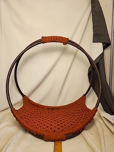VTG MCM Macrame Circular Faux Wood Magazine Firewood Holder 18.5" Burnt Orange - Picture 1 of 7