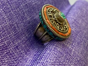 Türkis Koralle Sterling Silber Nepal Ring - Bild 1 von 12