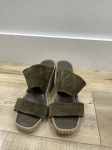 VINCE GARLIN SUEDE ESPADRILLE WEDGE SANDALS SPRUCE SIZE 7.5 - Picture 1 of 8