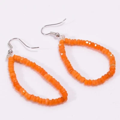 Pendientes facetados rondelle de piedras preciosas de ópalo etíope naranja de 16,2 quilates 2,3" A-3217 Foto 1 de 3