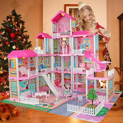 13 Rooms Huge Dollhouse With 3 Dolls W/ Furniture Light Doll House Gift For Girl • 104.99$