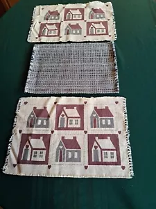 Menge 3 Vintage Gewebt Schwarz Weiß & Landhaus Haus Tischsets - Bild 1 von 5