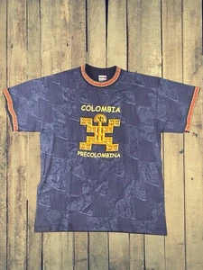 Vintage Colombia Shirt Mens L All Over Print Aztec Tribal Central America 21x28 - Picture 1 of 11