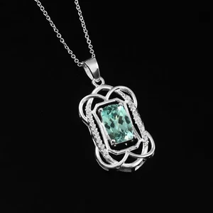 Schöner Ceylon grüner Spinell Kissen Edelstein 925 Sterling Silber Schmuck Anhänger - Bild 1 von 7