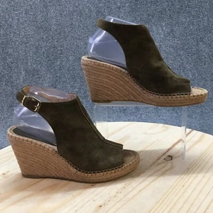 Banana Republic Sandals Womens 9 M Espadrille Green Suede Leather Peep Toe Wedge - Picture 1 of 16