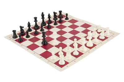 Tournament Chess Pieces and Chess Board Combo - Solid - Burgundy & Buff Vinyl - Image 1 of 2