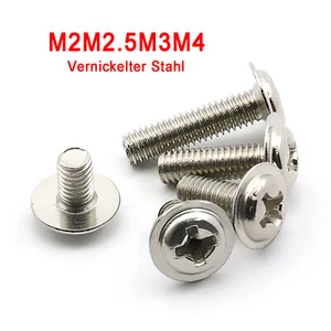 M2 M2.5 M3 M4 Phillips Flanged Button Head Machine Screws - Ni-plated Steel - Picture 1 of 4