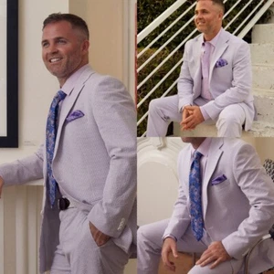 Esmoquin púrpura Seerscuker hombres trajes formales negocios boda novio verano hombres - Imagen 1 de 7