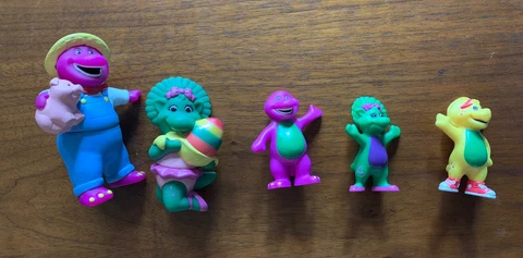 Barney Figurines Lot of 5 Farmer Barney Ballet Baby Bop 3 Small Baby Bop BJ Barn Cover