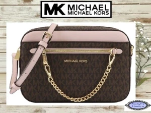 NWT Michael Kors JET SET Large E/W Chain Sig Crossbody Bag In BROWN POWDER BLUSH - Picture 1 of 12
