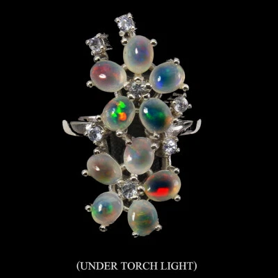 925 Sterling Silver Ring Oval Fire Opal Tanzanite Natural Gemstone Jewelry - Image 1 of 4