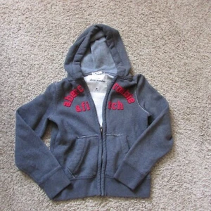 Abercrombie & Fitch Muscle Kids Medium Gray Red Lettering Zip Hoodie Sweatshirt - Picture 1 of 3