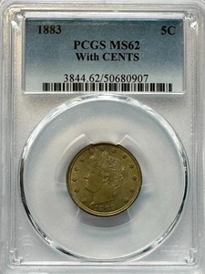 1883 V Nickel MS 62 With Cents PCGS, NR. - Picture 1 of 2