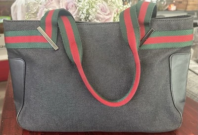 GUCCI Sherry Line Denim Tote, Authentic - Image 1 of 4