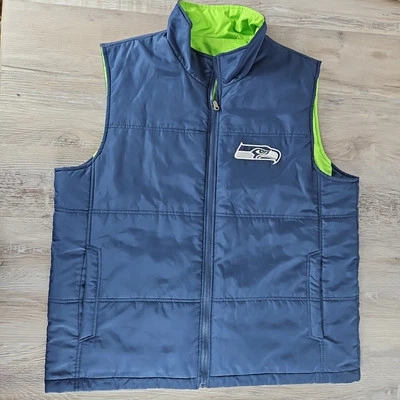 NFL Seattle SEAHAWKS Reversible Vest Men's XL Puffer Green Blue Gray Football - Image 1 of 4
