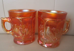 2 Antique Northwood Glass Marigold Singing Birds Carnival Glass Mug 3.5” - Picture 1 of 6