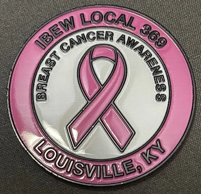 Moneda Desafío IBEW Local 369 Louisville Kentucky Cinta de Concientización sobre el Cáncer de Mama Foto 1 de 2