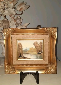 Pintura al óleo vintage de paisaje pequeño rococó ornamentado dorado marco 9 x 8 - Imagen 1 de 12