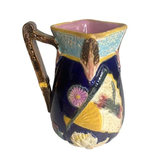 Antiker Majolika Krug Libelle Lotus Fächer Floral 1850er Eureka (?) - Bild 1 von 11