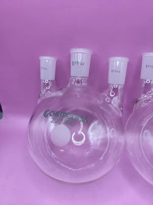CHEMGLASS 2000mL Vertical 3-Neck Round Bottom Flask 29/42CN 24/40SN CG-1522-51 - Image 1 of 4