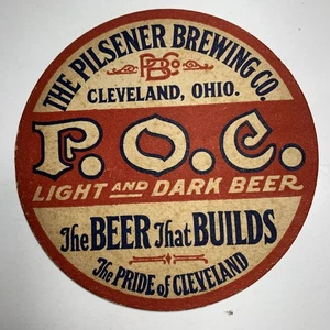 P.O. C. Beer Coaster 4 Inch Cleveland Ohio 1930’s Light & Dark Beer - Picture 1 of 2