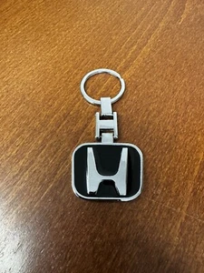 Honda Logo Emblem 3D Logo Metal Double Sided Key Chain Keyring Black Chrome - Picture 1 of 5