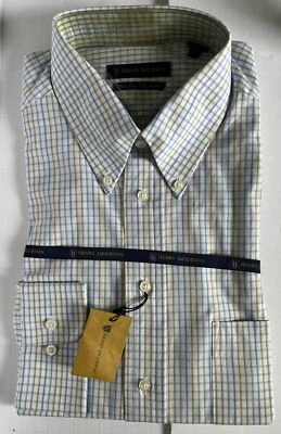 Camisa Henry Jacobson 16.5 33 Para Hombre Manga Larga Amarillo/Azul Fino 2 Capas Algodón NUEVA Foto 1 de 4