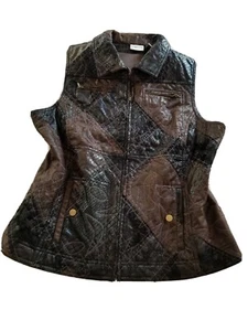 Chicos Reptil Kunstleder braun Outdoor Weste durchgehender Reißverschluss Taschen gefüttert edel - Bild 1 von 8