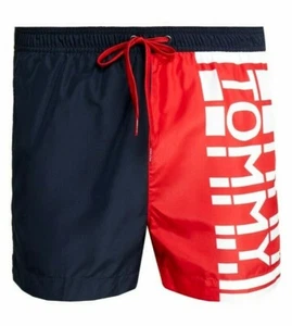 Tommy Hilfiger Swim Shorts Mens Blue Red Large Logo Size S M - Picture 1 of 3