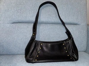 Kenneth Cole Reaction Black Leather Purse Shoulder Baguette Gold Studs Small - Picture 1 of 8