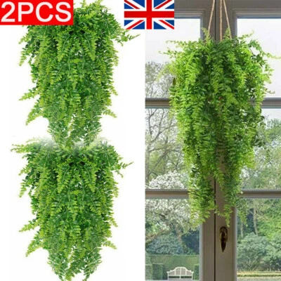 2Pcs Artificial Hanging Vines Plants Fake Ferns Outdoor Wedding Garland Decor UK - Image 1 of 4