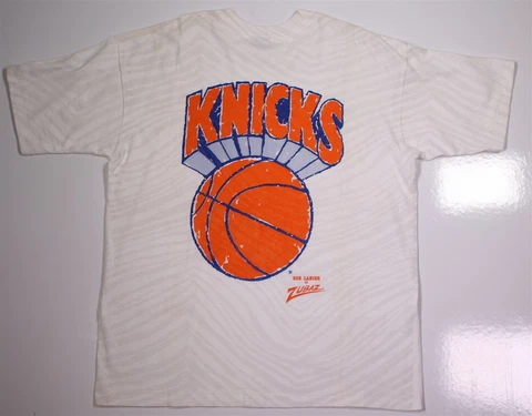 Vintage 80s-90s New York Knicks Bob Lanier Zubaz Zebra Print White T-Shirt Large Cover