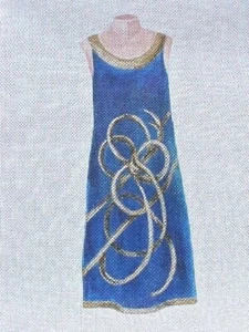 Vestido de baile Sharon G de lona puntada a mano pintado azul - Imagen 1 de 3